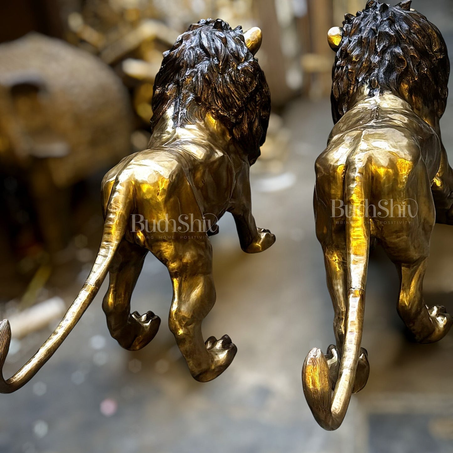 Brass Large Lion Sculpture - 48 Inch, Pair, 400 kg-1