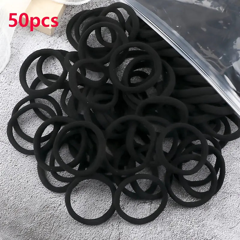 50pcs/Set Essential Solid Color Elastic Hair Bands - 4cm Wide Simple Hair Ties for Women, Ponytail Holders, Hair Ropes, and Styling Accessories - Soft, Durable, and Easy to Use Best Products Online