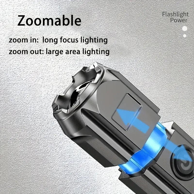 1pc Powerful Zoomable Flashlight, Outdoor Multi-functional Portable Home Small Flashlight, Telescopic Zoom Light Best Products Online