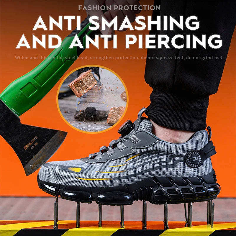Hot Rotary Buckle Work Safety Shoes For Men Air Soft Sole Lightweight Protective Work Sneakers Men Breathable Safety Footwear