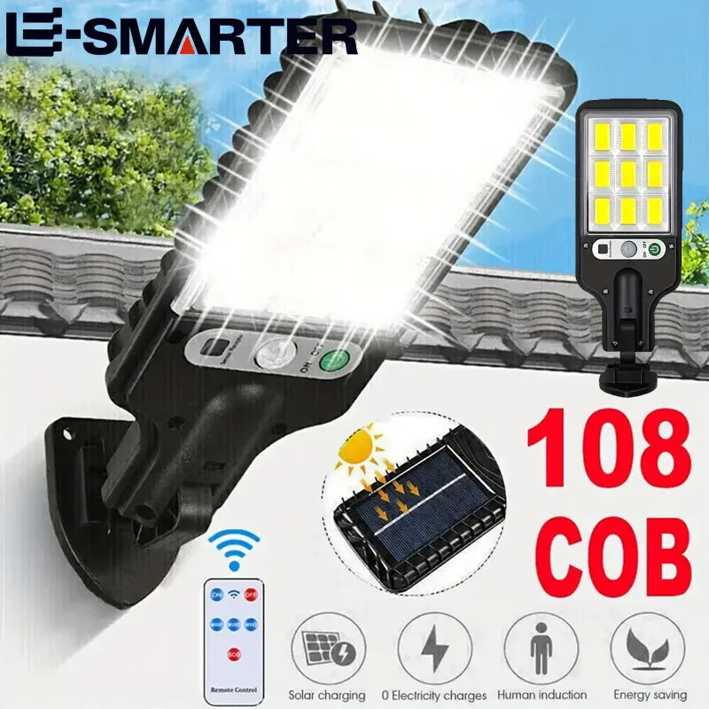 LED Wall Street Lamp 108 LED Solar Lights Outdoor With 3 Mode Waterproof Motion Sensor Security Lighting for Garden Patio Path