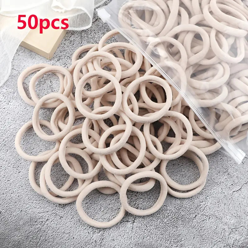 50pcs/Set Essential Solid Color Elastic Hair Bands - 4cm Wide Simple Hair Ties for Women, Ponytail Holders, Hair Ropes, and Styling Accessories - Soft, Durable, and Easy to Use Best Products Online