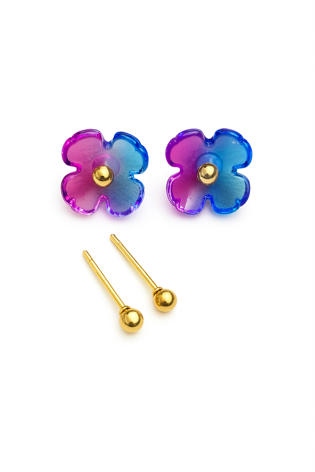2-in-1 Earrings with Purple Flower and Gold Stud