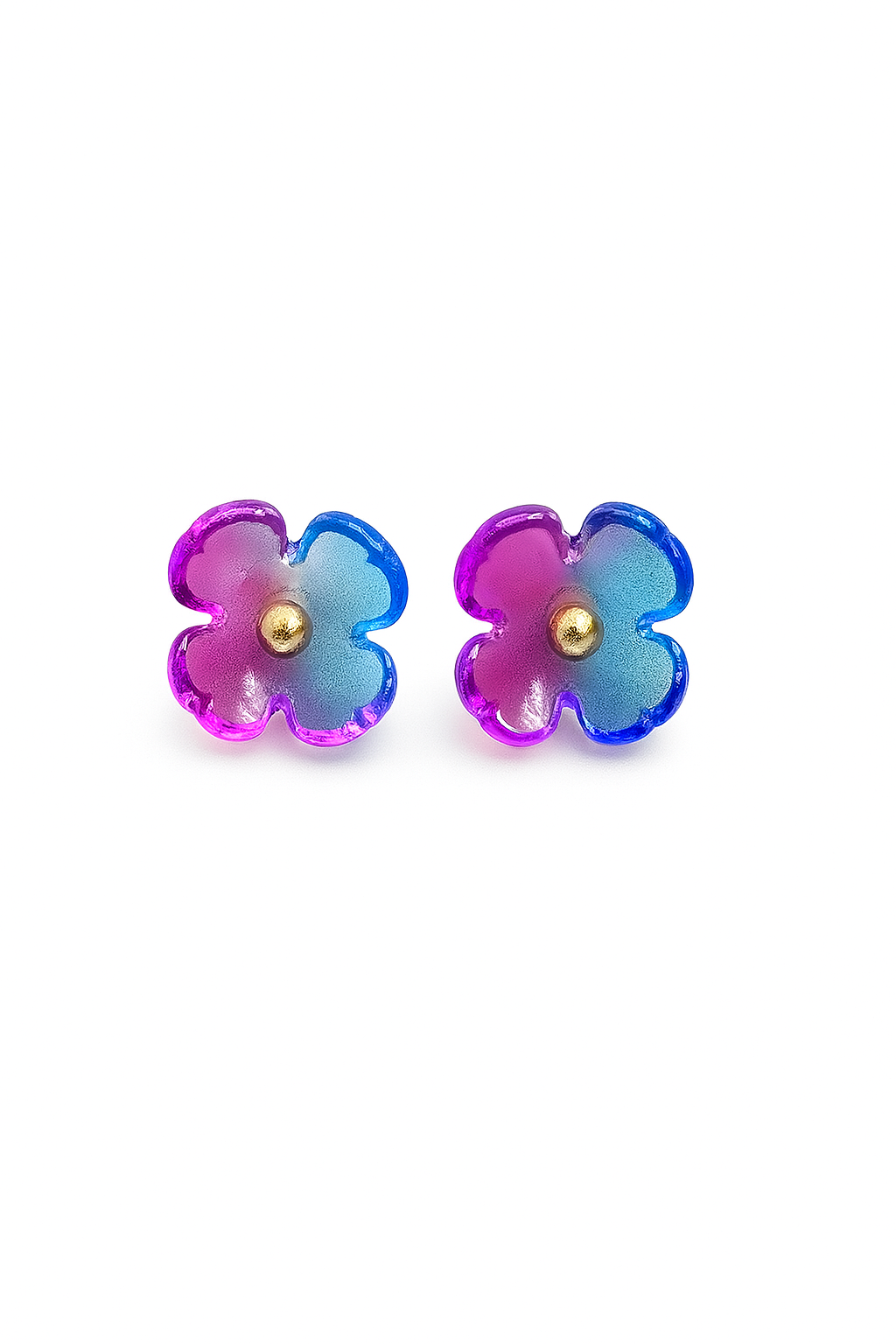 2-in-1 Earrings with Purple Flower and Gold Stud