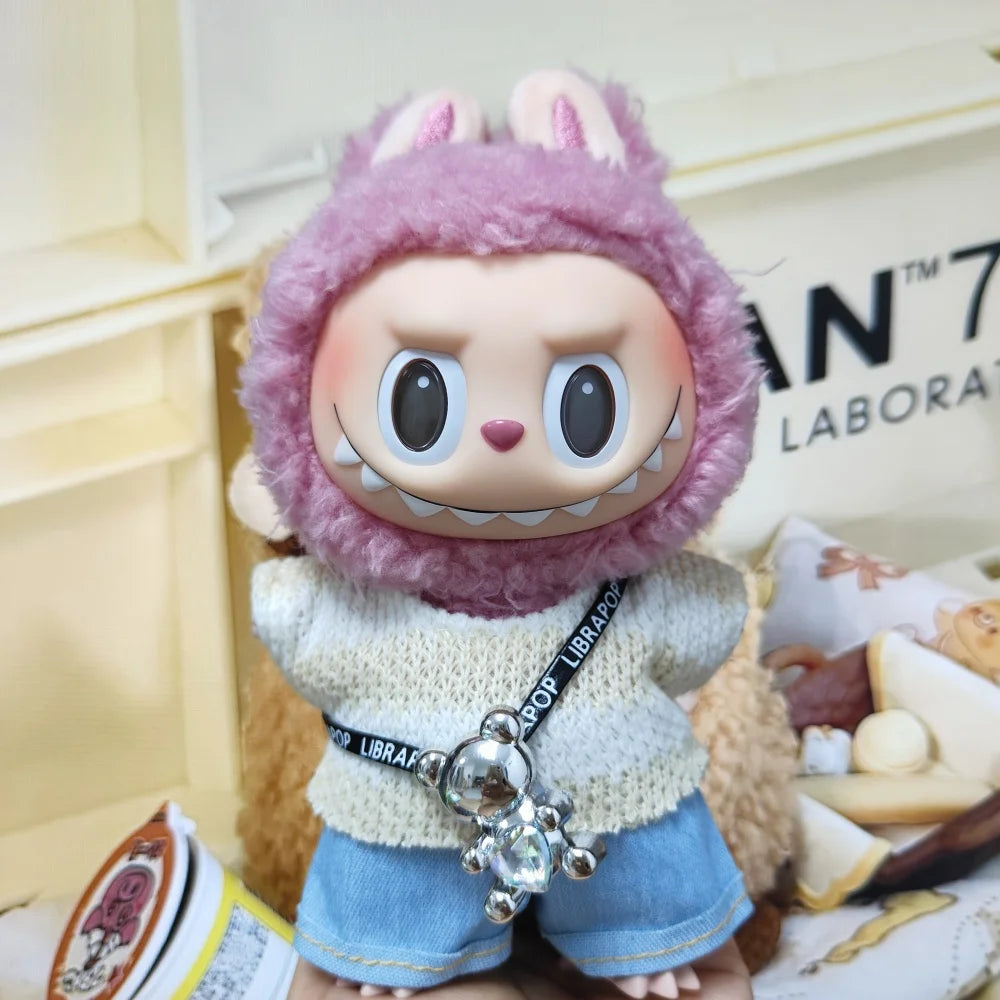 Doll Designer Clothes Suitable For V1/2/3 Labubu T-shirt Pants Little Bear Pendant 3PCS/Pack Cute Fashion Plush Doll Accessory