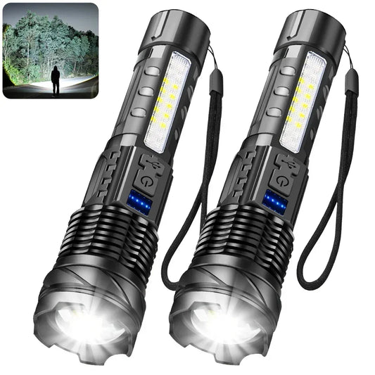 High-power Led Flashlight USB Rechargeable Torch with Display Zoomable Light with Battery Camping Hiking Lantern Emergency Lamp