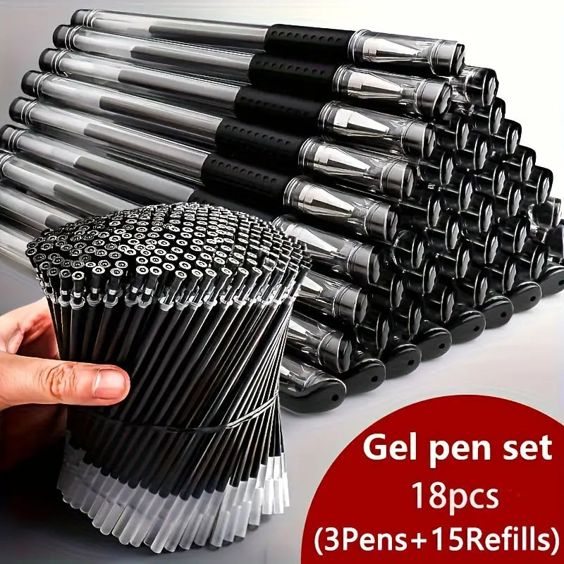 18pcs (3 Pens + 15 Refills) Gel Pen Set School Supplies Black Blue Red Ink Color 0.5Mm Ballpoint Pen Kawaii Pen Student School Office Stationery Best Products Online