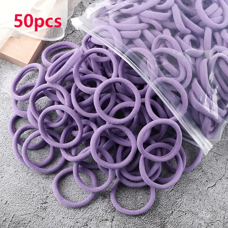 50pcs/Set Essential Solid Color Elastic Hair Bands - 4cm Wide Simple Hair Ties for Women, Ponytail Holders, Hair Ropes, and Styling Accessories - Soft, Durable, and Easy to Use Best Products Online