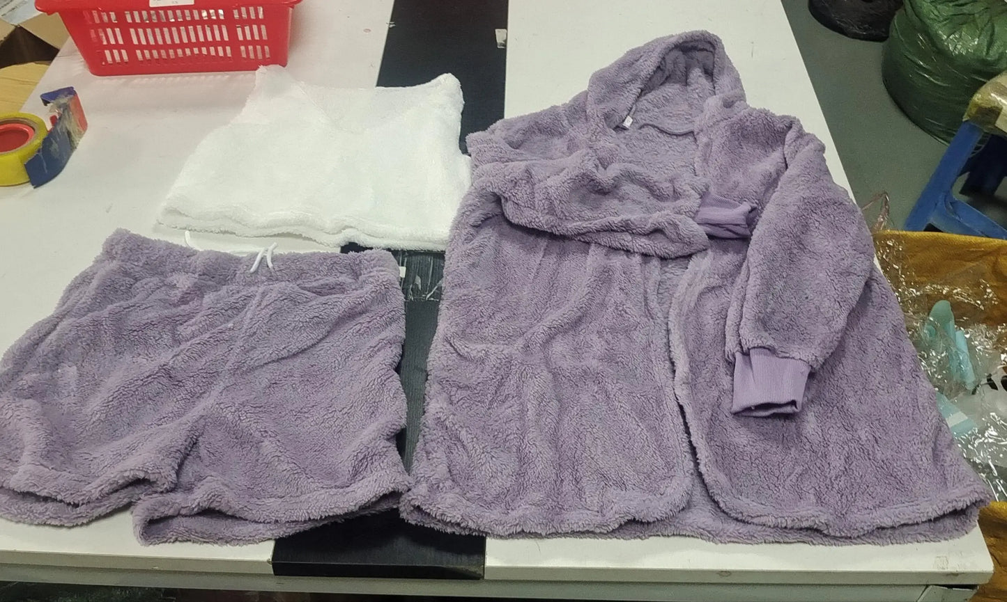 3pcs Womens Clothing Long Sleeve Crop Tank Top And Drawstring Shorts Pajama Set DC-THE CEO