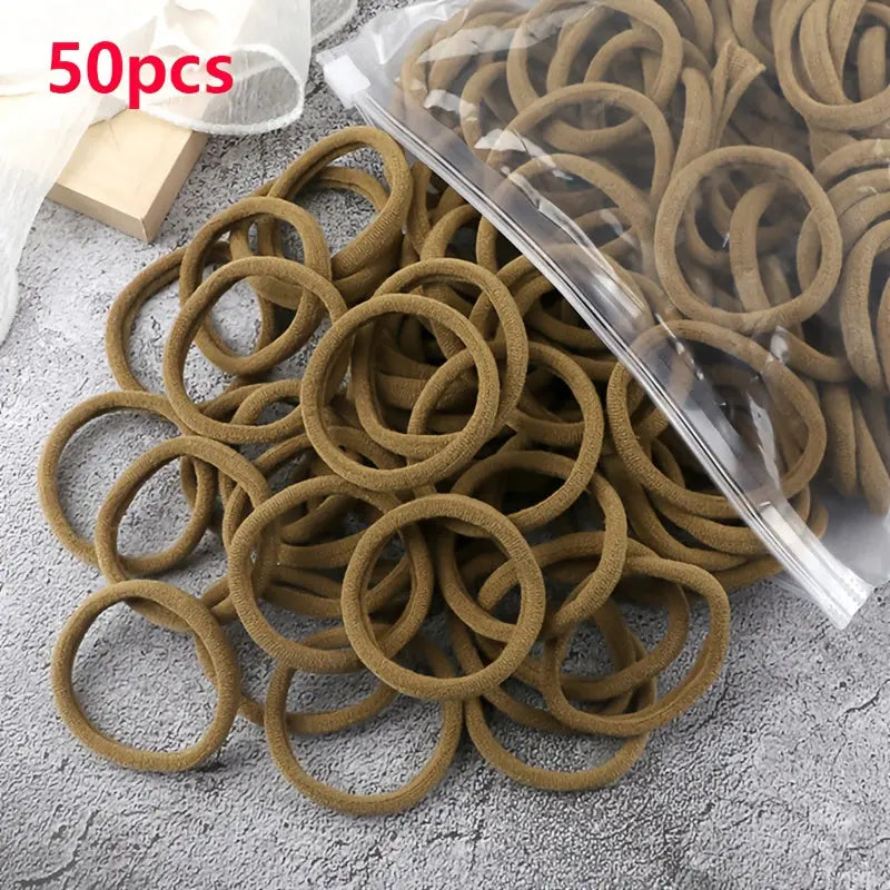 50pcs/Set Essential Solid Color Elastic Hair Bands - 4cm Wide Simple Hair Ties for Women, Ponytail Holders, Hair Ropes, and Styling Accessories - Soft, Durable, and Easy to Use Best Products Online