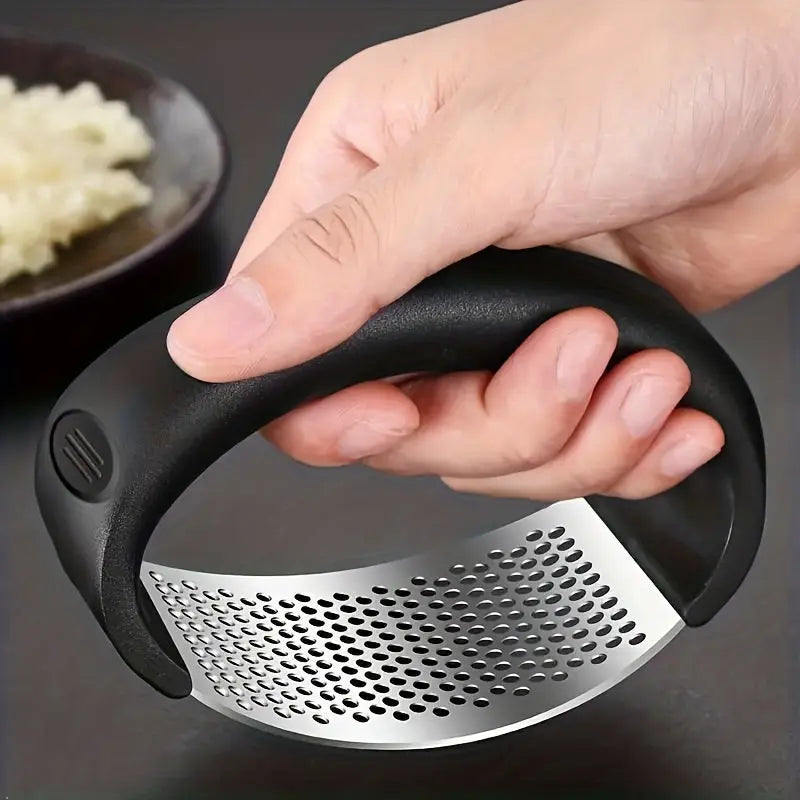 Stainless Steel Manual Garlic Press with Ergonomic Black Handle - Multi-Functional Kitchen Tool for Crushing Garlic, No Electricity Needed, Durable & Easy to Clean, Garlic Crusher Best Products Online