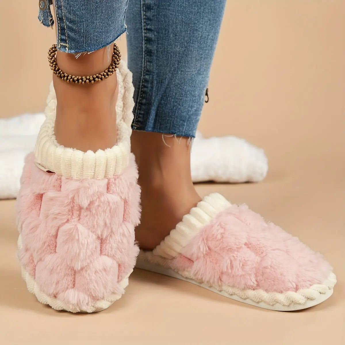 Women's Winter Plush Slippers - Soft Fabric Upper, Non-Slip PVC Sole, Solid Color, Hand Washable - Winter Home Comfort | Soft & Warm | Non-Slip Sole Best Products Online
