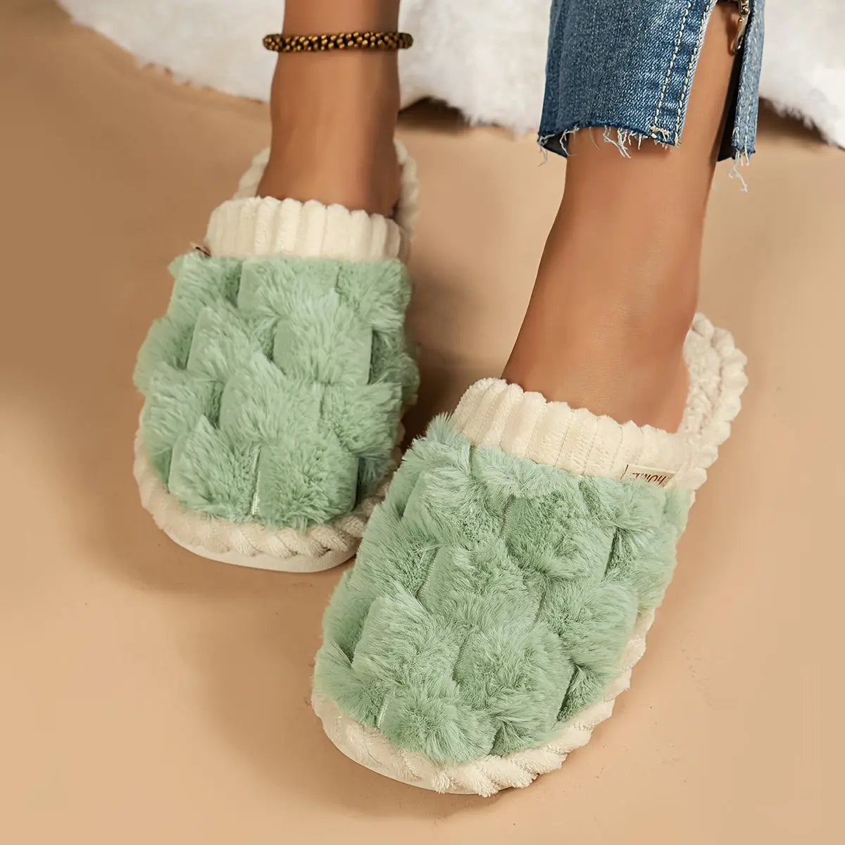 Women's Winter Plush Slippers - Soft Fabric Upper, Non-Slip PVC Sole, Solid Color, Hand Washable - Winter Home Comfort | Soft & Warm | Non-Slip Sole Best Products Online