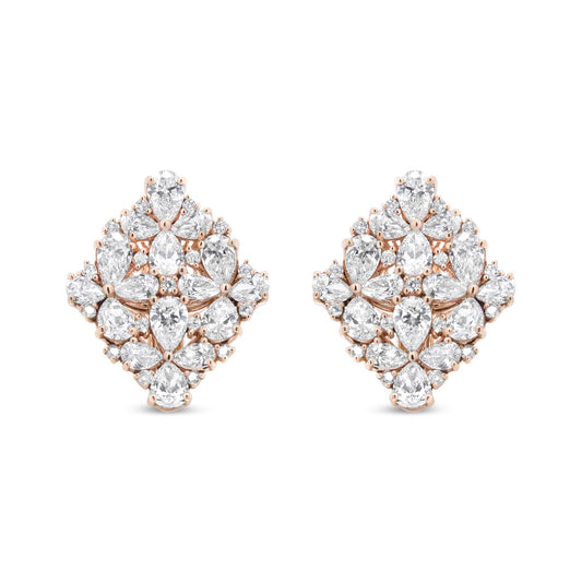 18K Rose Gold 8 1/3 Cttw Pear and Round Diamond Floral Cluster Omega