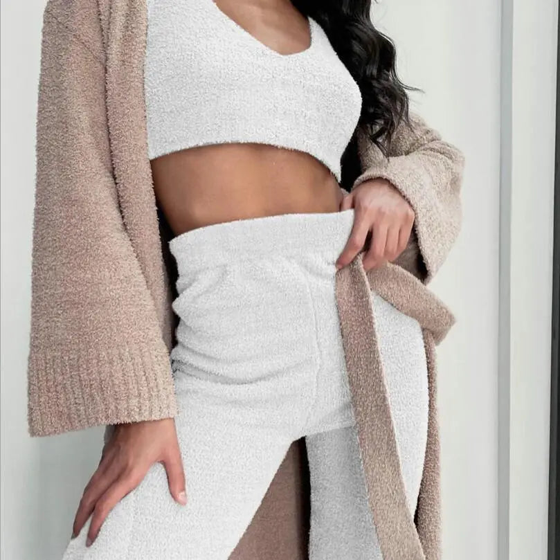 3pcs Womens Clothing Long Sleeve Crop Tank Top And Drawstring Shorts Pajama Set DC-THE CEO