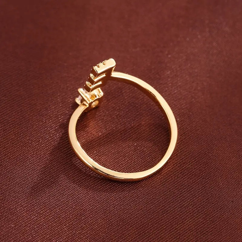 [Copper Fashion Ring] Four-claw Round Zirconia Adjustable Copper Ring With 26 English Letters Best Products Online