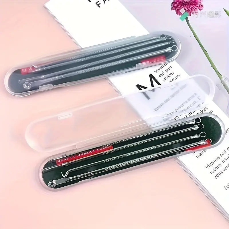 [Blackhead Remover] 4pcs/set Blackhead Needle | Black Spot Pimple Blemish Remover Light Beige Care Women Beauty Pore Cleanser Needle Hook Best Products Online