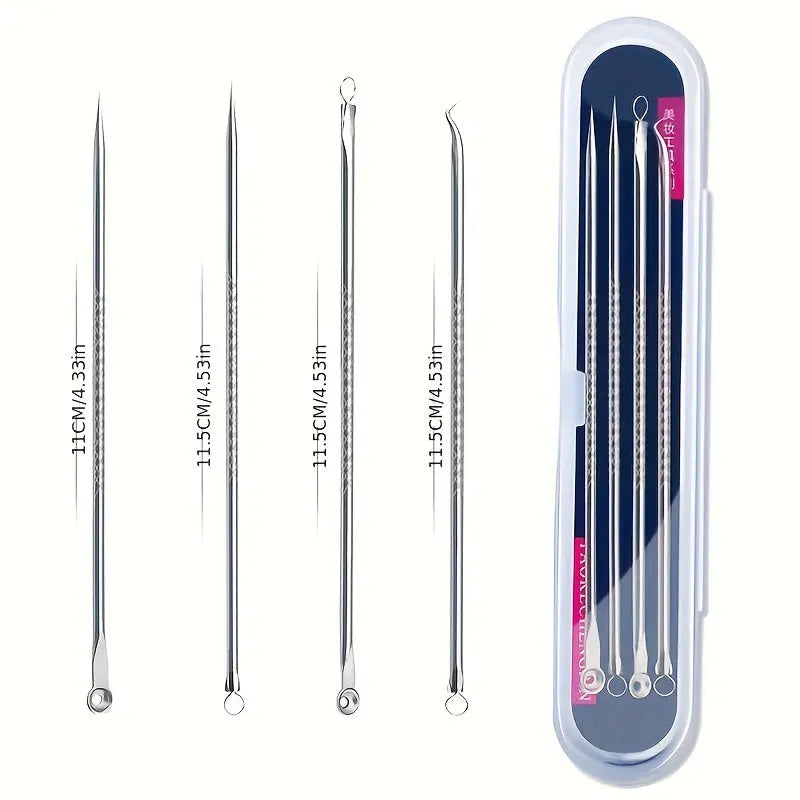 [Blackhead Remover] 4pcs/set Blackhead Needle | Black Spot Pimple Blemish Remover Light Beige Care Women Beauty Pore Cleanser Needle Hook Best Products Online