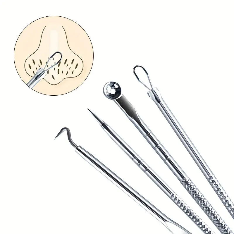 [Blackhead Remover] 4pcs/set Blackhead Needle | Black Spot Pimple Blemish Remover Light Beige Care Women Beauty Pore Cleanser Needle Hook Best Products Online