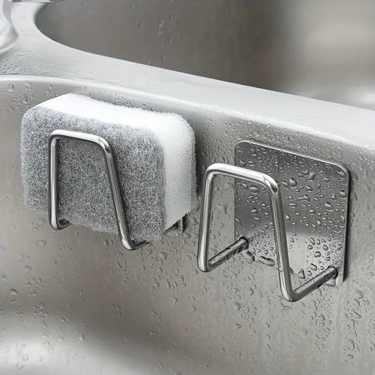 1pc Stainless Steel Sponge Holder for Kitchen Sink - No-Drill, Wall Mount Design with Dual Hooks, Ideal for Sponges & Small Tools, Keeps Surfaces Clean, Sponges for Washing Dishes Best Products Online