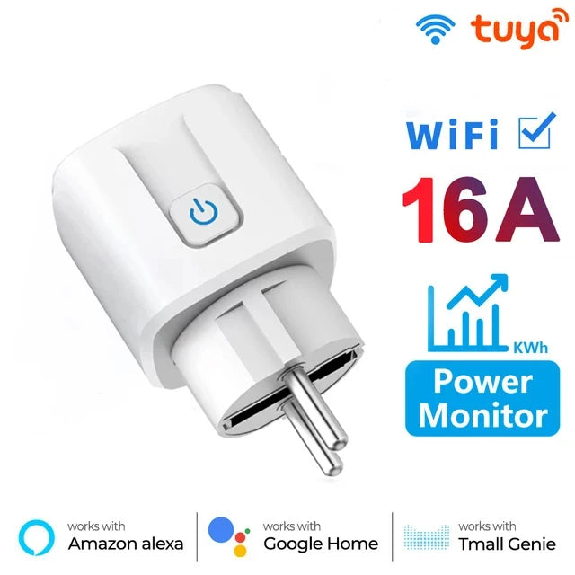 Tuya Smart Wifi Plug 20A Remote Control Smart Socket Outlet EU Power Monitor Timer Function Works with Alexa Google Home