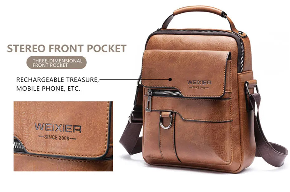 Men'S Vintage Crossbody Bag - Adjustable Strap, Multiple Compartments, Business Casual Shoulder Bag with "WEIXIER SINCE 2008" Branding, Black & Brown Options, Casual Crossbody | Vintage Crossbody | Adjustable Strap Bag Best Products Online