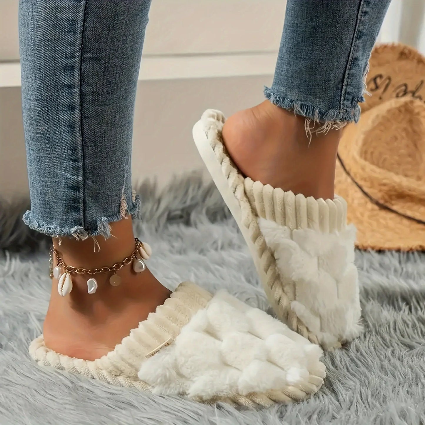 Women's Winter Plush Slippers - Soft Fabric Upper, Non-Slip PVC Sole, Solid Color, Hand Washable - Winter Home Comfort | Soft & Warm | Non-Slip Sole Best Products Online