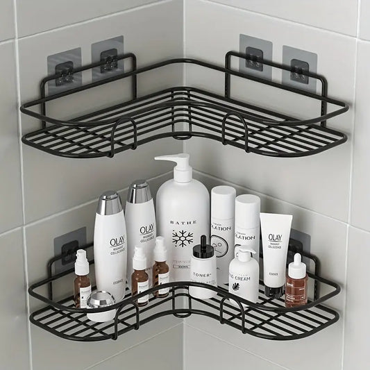 1pc Punch-Free Corner Shelf, Bathroom Rack, Wall-Mounted Storage For Toilet, Bathroom Shampoo Lotion Cosmetic Storage Rack, Bathroom Accessories Best Products Online