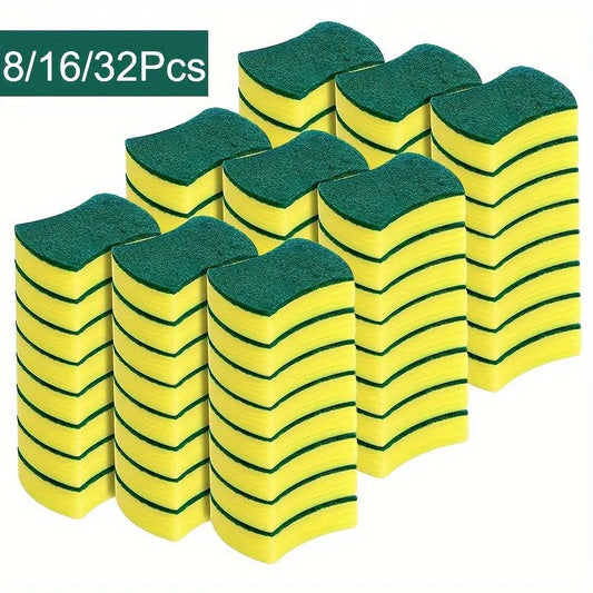8/16/32pcs, Multifunctional Cleaning Sponge, Double-Sided Scouring Pad For Household Cleaning, Dishwashing Sponge, Premium Kitchen Sponge, Durable Non-scratch Sponge Wipe, Super Absorbent, Cleaning Supplies, Cleaning Tool Best Products Online