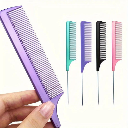 Barber Salon Fine Tooth Rat Tail Teasing Comb With Stainless Steel Pin Metal Hair Pick Detangling Comb Profession Tool Practical Convenient For Women Men Hair Styling Best Products Online