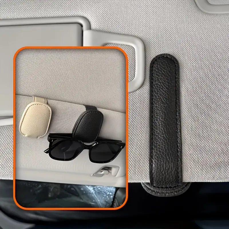 [1pcs Universal Sun Visor Glasses] 1pc Universal Car Sun Visor Glasses Clip, Pu Material, Auto Eyeglasses Holder, Vehicle Interior Accessories, Eyewear Storage Bracket Best Products Online