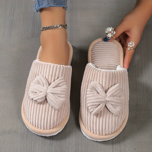 [Cozy Slippers] Cozy Fleece-Lined Women's Slip-On Winter Slippers | Soft All-Season Indoor House Shoes for Home & Couples, Casual Slip-On Design with Bow Detail, EVA Sole Best Products Online