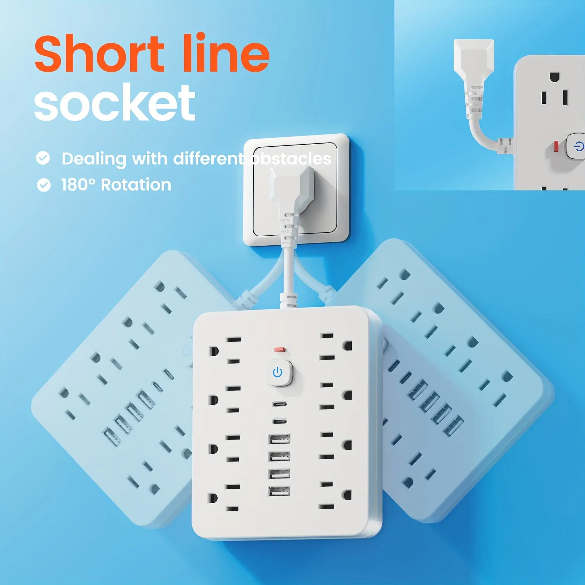 14-in-1 Power Strip with Surge Protector - 8 AC Outlets And 6 USB Ports (2 USB-C)| Flat Plug, Space Saving Design, Unique Short Cord Design, Overload Protection for Home, School, Office. Available In Black And White Best Products Online