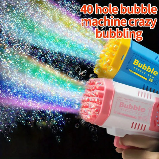 MAMXUAN Youngsters' 40-Hole Bubble Blaster Gun with LED Light - Portable Electric Bubble Maker for Outdoor Fun, Blue & Pink Plastic Bubble Guns for Boys and Girls (Bubbles Not Included) Best Products Online