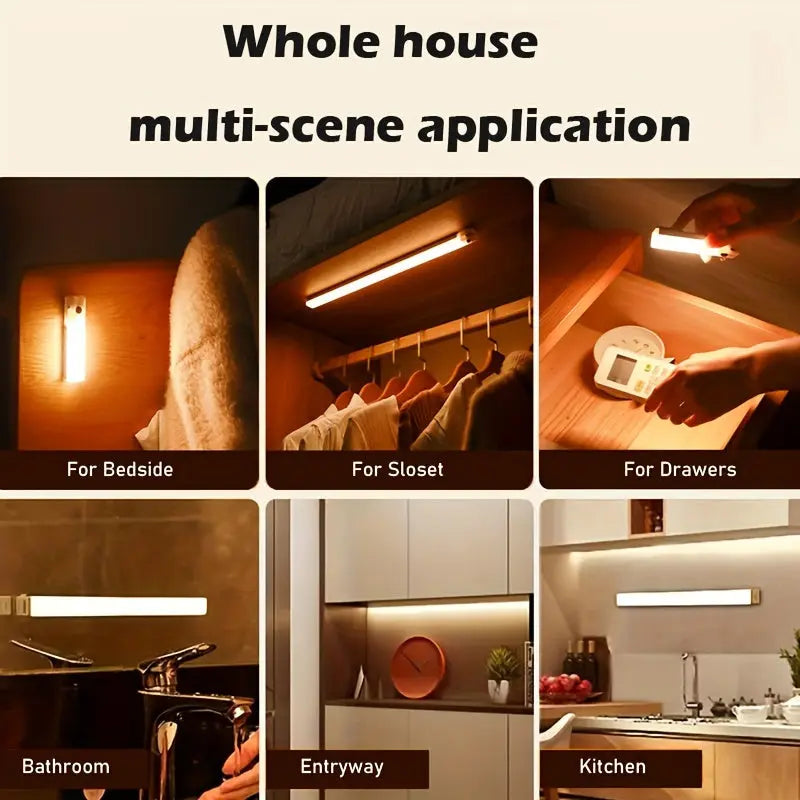 Smart Switch LED Light Human Motion Sensor Long Strip Wireless Magnetic Self-Adhesive Wardrobe Light with Charging Cabinet Light Bar for Countertop Closet Lighting, Rechargeable Kitchen Night Light Battery Powered Lamp for Wa Best Products Online