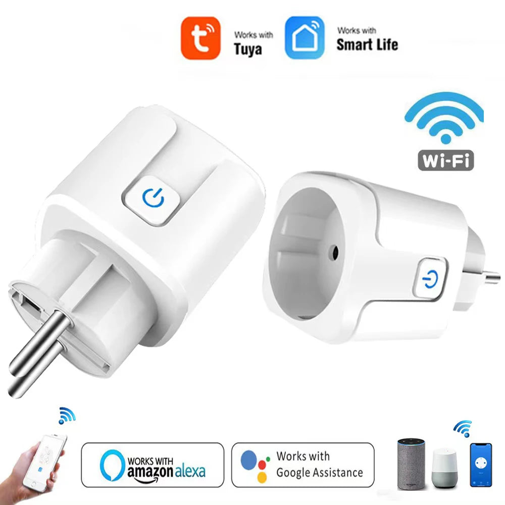 Tuya Smart Wifi Plug 20A Remote Control Smart Socket Outlet EU Power Monitor Timer Function Works with Alexa Google Home