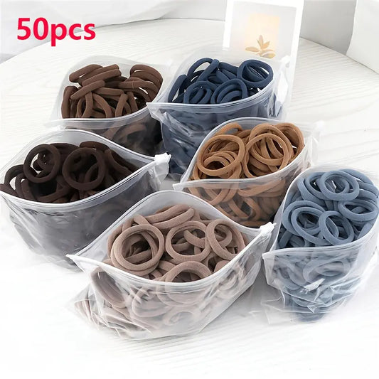 50pcs/Set Essential Solid Color Elastic Hair Bands - 4cm Wide Simple Hair Ties for Women, Ponytail Holders, Hair Ropes, and Styling Accessories - Soft, Durable, and Easy to Use Best Products Online