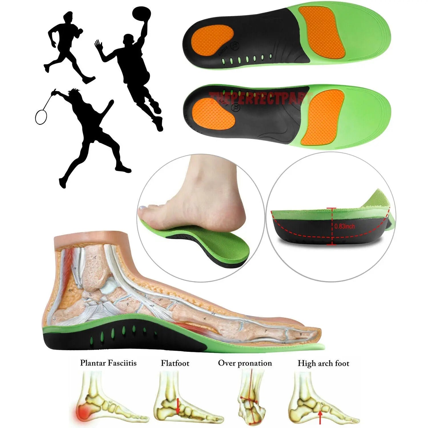 Orthotic Shoe Insoles Inserts Flat Feet High Arch Support For Plantar Puce Gaia