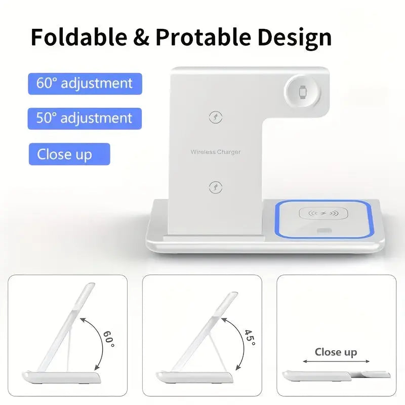 TIMESS-Wireless Charging Station 3-in-1 Standard 15W Fast Mag-Safe Charger Stand with QC3.0 Adapter, Suitable for iPhone 15 14 13 12 11 X 8 Pro Max/Pro/Mini/Plus, for iWatch Ultra 9/8 7/6/5/4/3/2, for Airpods 3/2 Best Products Online
