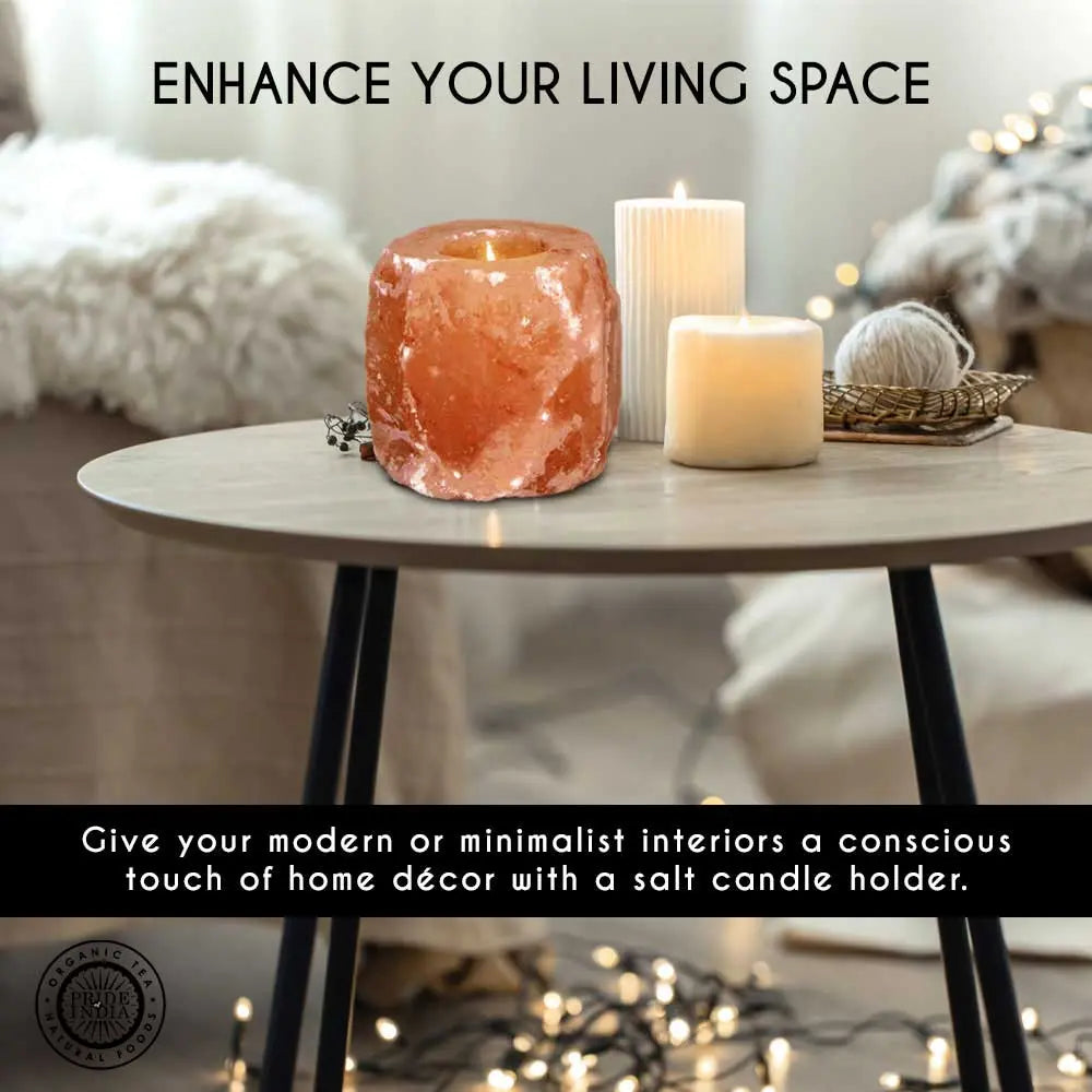 Himalayan Pink Salt Tea Light Holder by Pride of India – Salt Candle Holder – Room Décor Item – Great for Creating an Ambiance – Ideal for Home & Spa Uses – Natural Shape DC-Pride India Brands