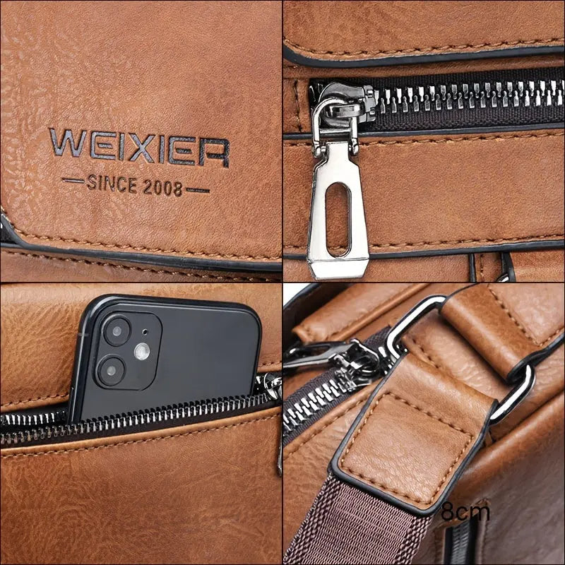 Men'S Vintage Crossbody Bag - Adjustable Strap, Multiple Compartments, Business Casual Shoulder Bag with "WEIXIER SINCE 2008" Branding, Black & Brown Options, Casual Crossbody | Vintage Crossbody | Adjustable Strap Bag Best Products Online