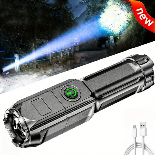 1pc Portable Super Bright Zoomable Flashlight, Rechargeable Long Shot ABS Strong Light Dimming Flashlight, Telescopic Zoom Torch For Outdoor ABS Material Best Products Online