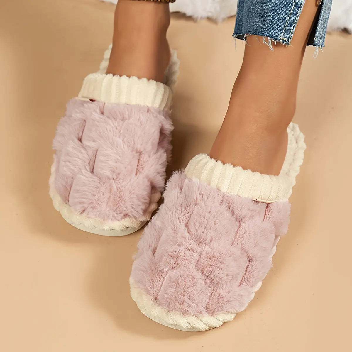 Women's Winter Plush Slippers - Soft Fabric Upper, Non-Slip PVC Sole, Solid Color, Hand Washable - Winter Home Comfort | Soft & Warm | Non-Slip Sole Best Products Online