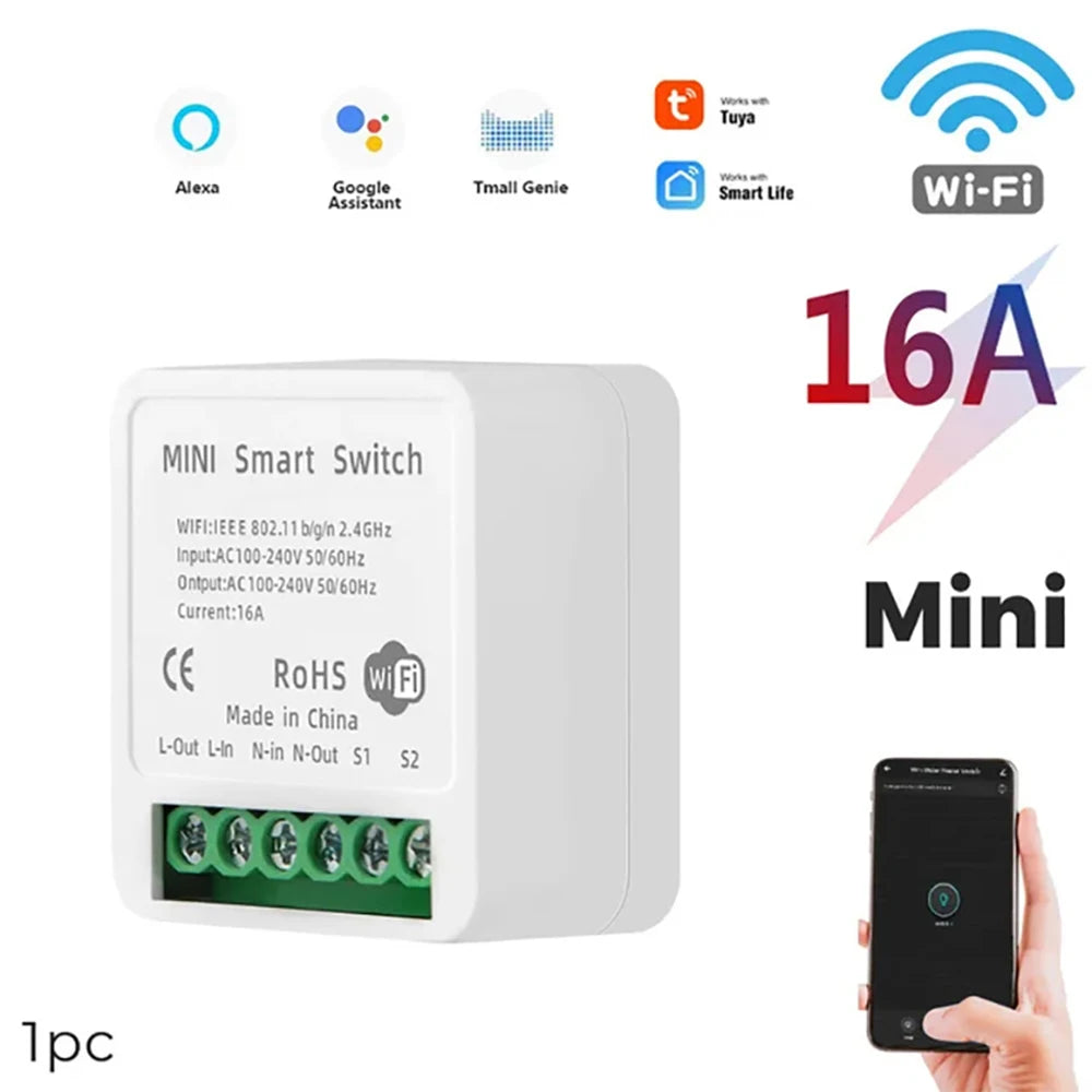 Tuya WiFi Smart Switch 16A  Module 2-way Control Mini Switch Breaker Smart Life Work With Alexa Google Alice