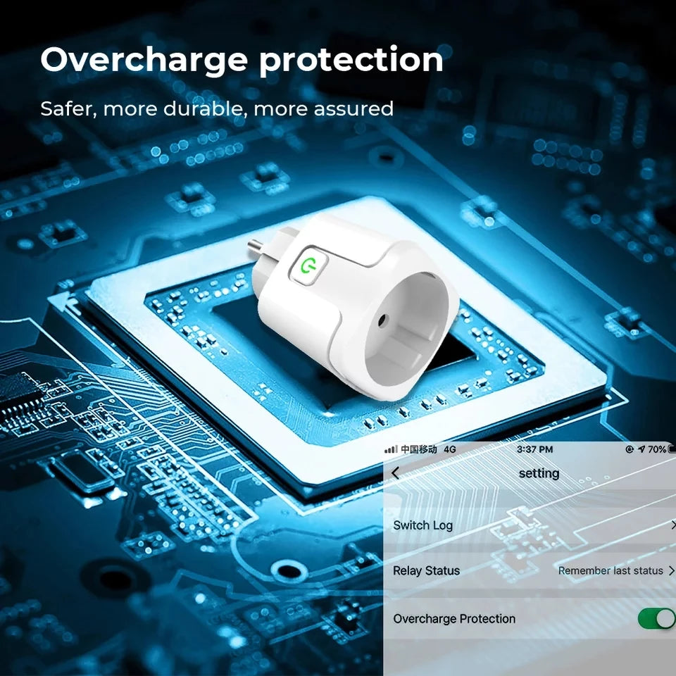 Tuya Smart Wifi Plug 20A Remote Control Smart Socket Outlet EU Power Monitor Timer Function Works with Alexa Google Home