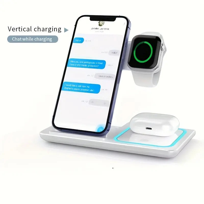 TIMESS-Wireless Charging Station 3-in-1 Standard 15W Fast Mag-Safe Charger Stand with QC3.0 Adapter, Suitable for iPhone 15 14 13 12 11 X 8 Pro Max/Pro/Mini/Plus, for iWatch Ultra 9/8 7/6/5/4/3/2, for Airpods 3/2 Best Products Online