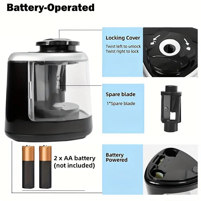Automatic Electric Pencil Sharpener with Auto-Stop & Lead Breakage Prevention - Black Desktop Sharpener for Office & School, No Battery Needed, Compact Design, Sharpens Pencils in Seconds, Pencil Sharpener Electric, School Su Best Products Online
