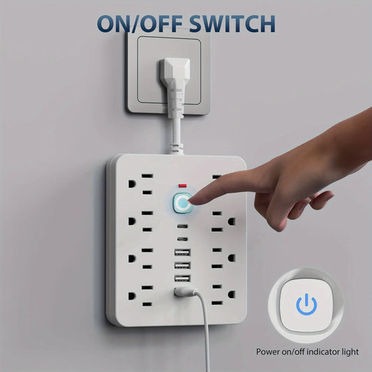 14-in-1 Power Strip with Surge Protection and One-Touch Control Switch - 4 Spacious AC Outlets with 6 USB Ports (including 2 Type-C) - Wall-Mountable Extension Cord for Office, Study, Home, and School Use - US Plug, 110V-130V Best Products Online