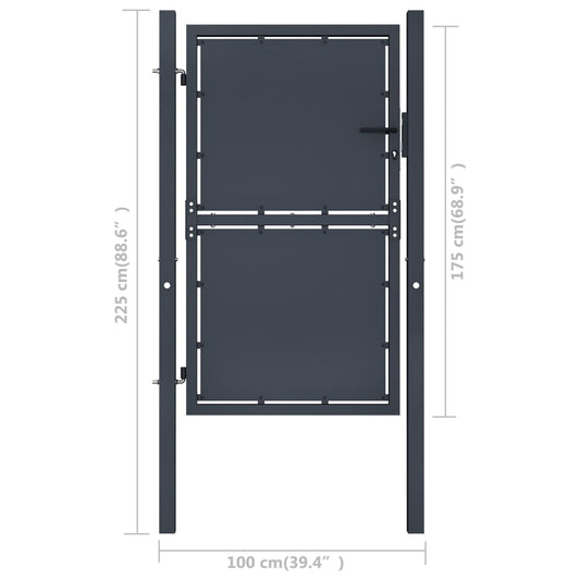 vidaXL Fence Gate Metal Fence Post Garden Gate for Outdoor Steel Anthracite-0