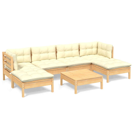 vidaXL Solid Pinewood Patio Lounge Set 7 Piece with Cushions Multi Colors-0